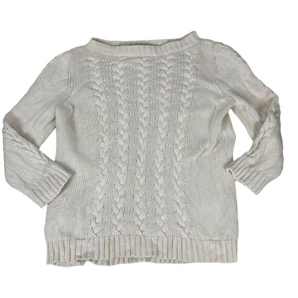 Talbots Ivory Cable Knit Boat Neck Large Petite sweater - Picture 1 of 6